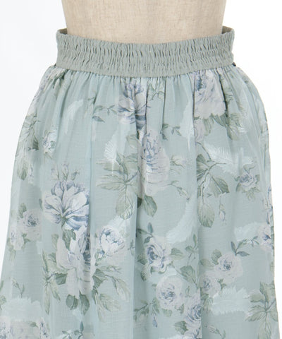 Floral Pattern Sheer Jacquard Skirt