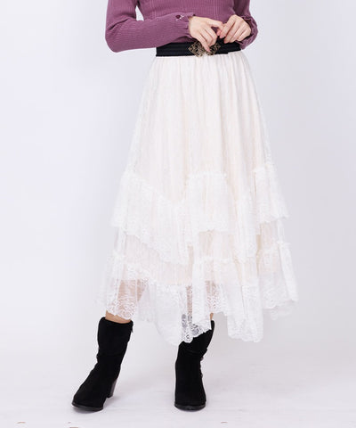 Frill Lace Irregular Hem Skirt