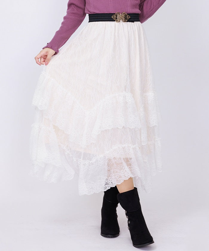 Frill Lace Irregular Hem Skirt