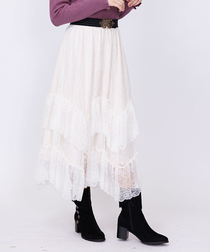 Frill Lace Irregular Hem Skirt