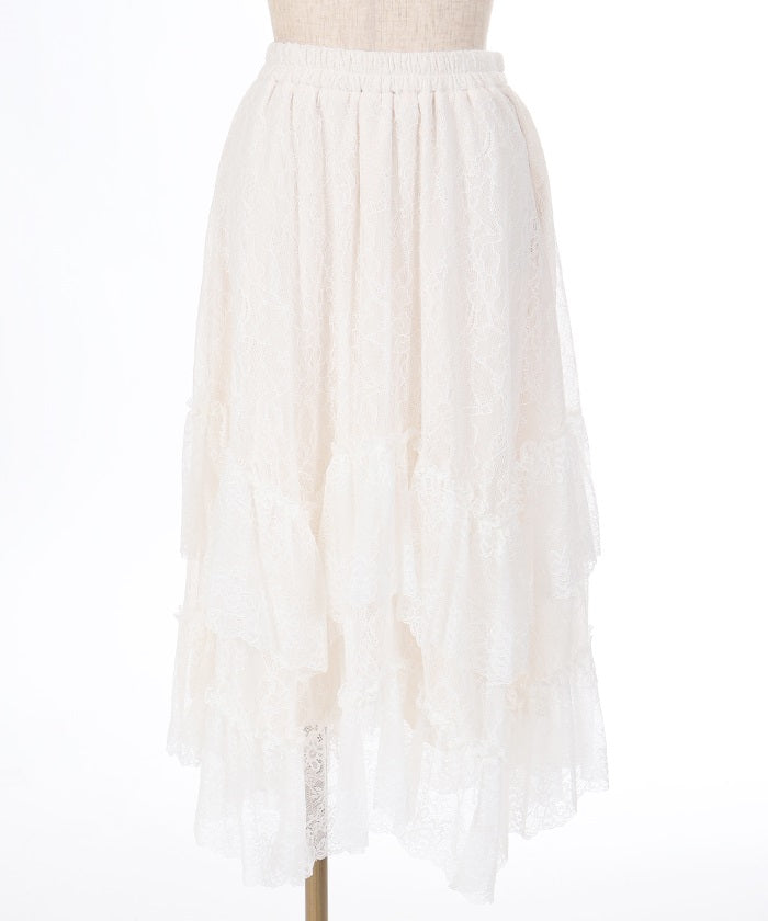 Frill Lace Irregular Hem Skirt