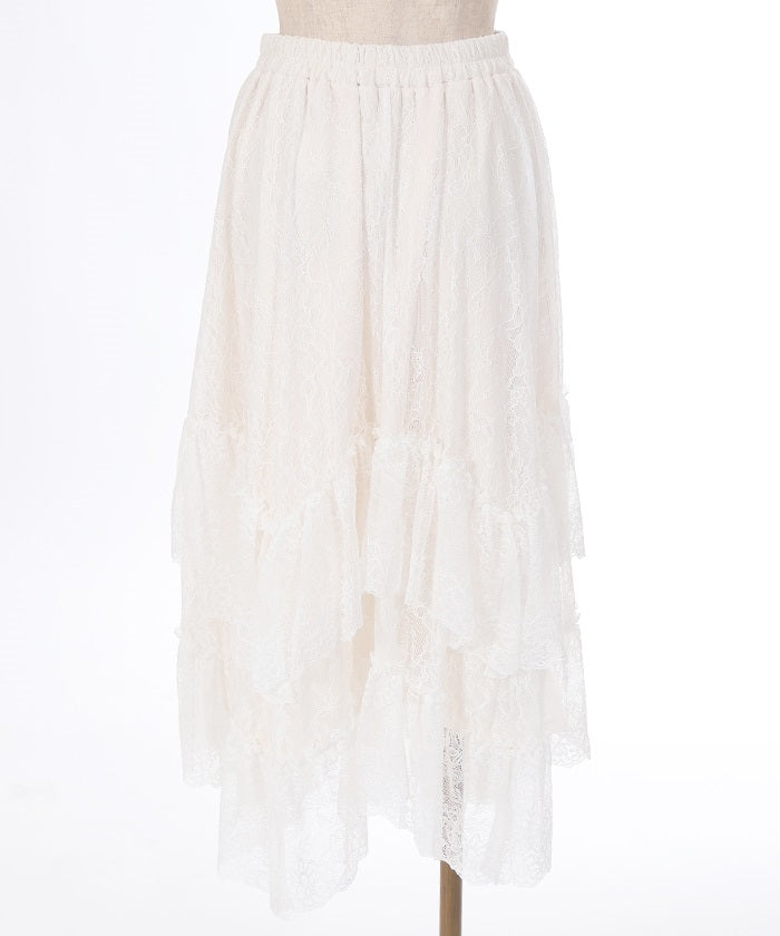 Frill Lace Irregular Hem Skirt