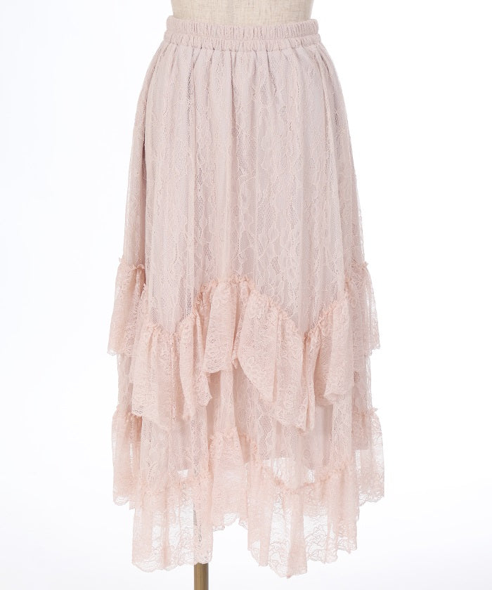 Frill Lace Irregular Hem Skirt