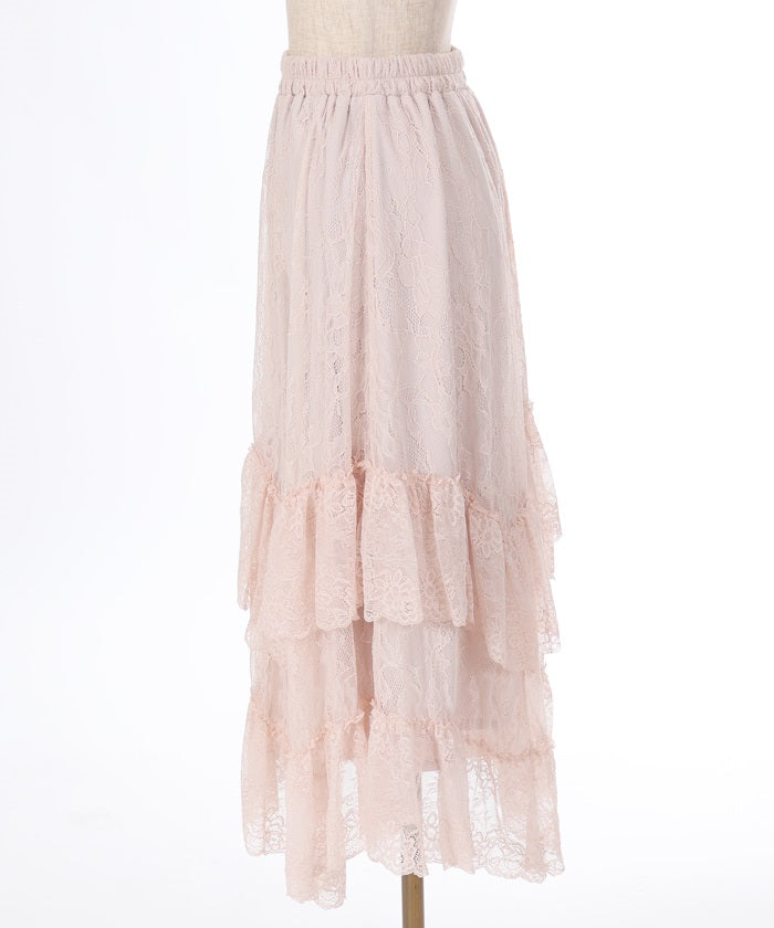 Frill Lace Irregular Hem Skirt