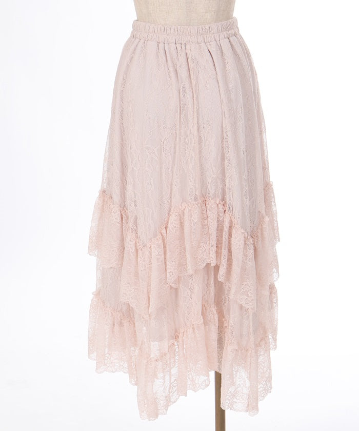 Frill Lace Irregular Hem Skirt