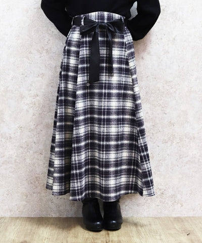 Brushed Plaid Flare Skirt