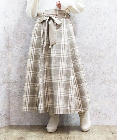 Brushed Plaid Flare Skirt