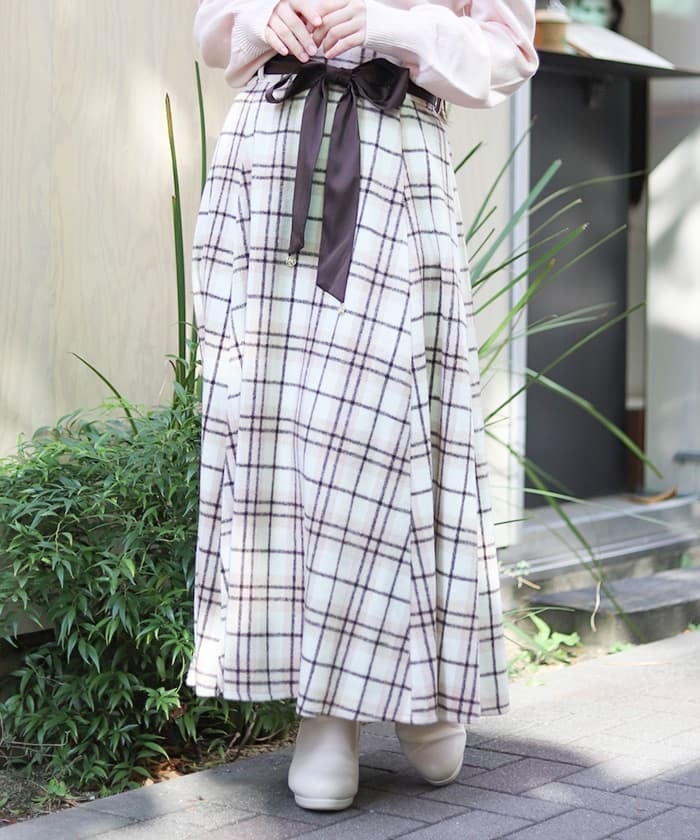 Brushed Plaid Flare Skirt