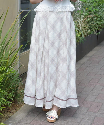 Sheer Plaid Flare Skirt