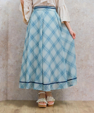 Sheer Plaid Flare Skirt