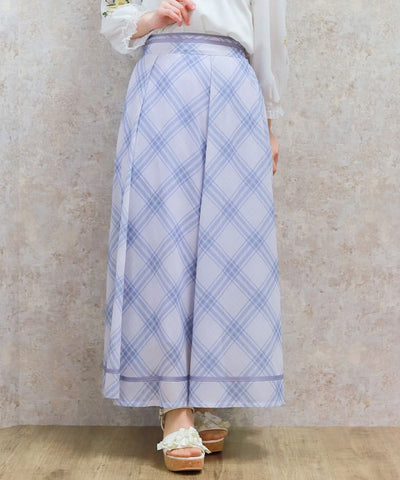 Sheer Plaid Flare Skirt