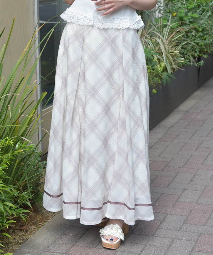 Sheer Plaid Flare Skirt