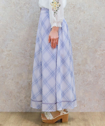 Sheer Plaid Flare Skirt