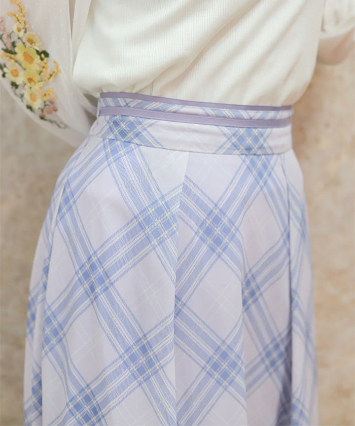 Sheer Plaid Flare Skirt
