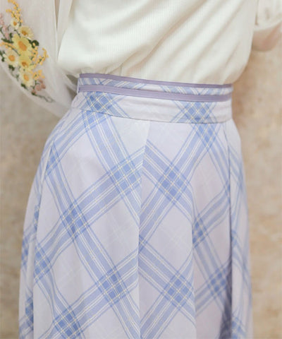 Sheer Plaid Flare Skirt