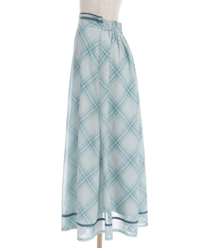 Sheer Plaid Flare Skirt