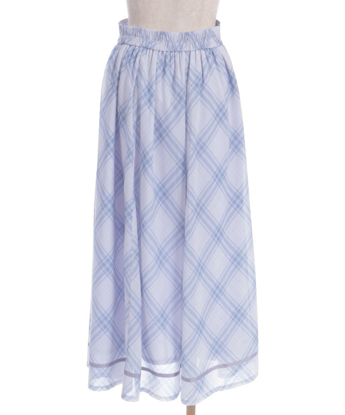 Sheer Plaid Flare Skirt
