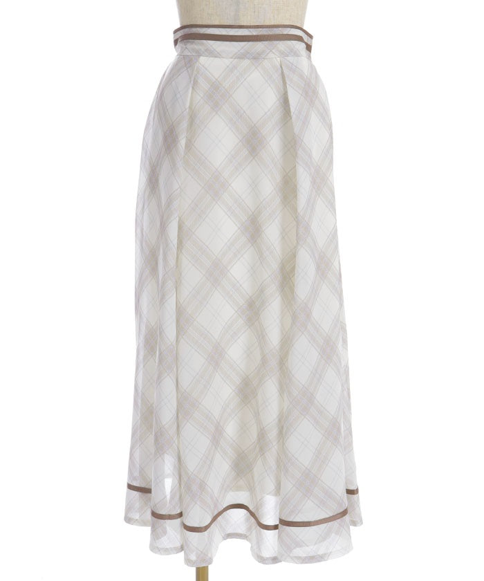 Sheer Plaid Flare Skirt