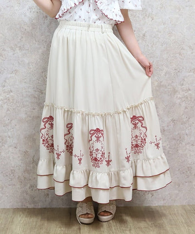 Ribbon & Bouquet Embroidery Skirt