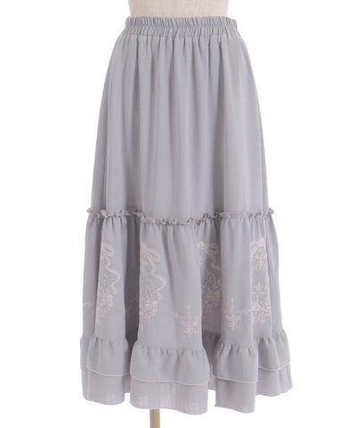 Ribbon & Bouquet Embroidery Skirt