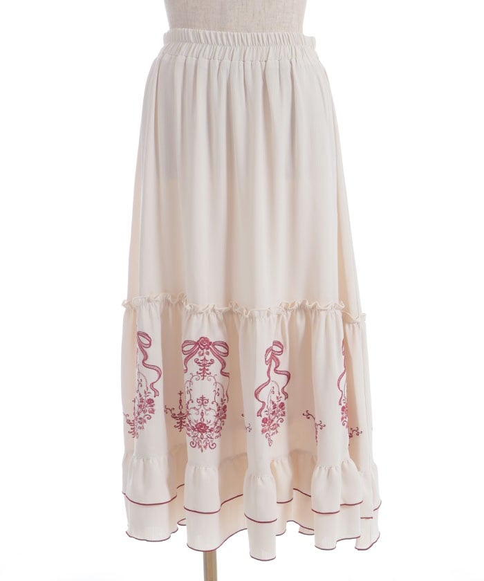 Ribbon & Bouquet Embroidery Skirt