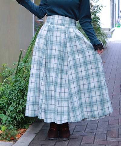 Brushed Check Pattern Long Skirt
