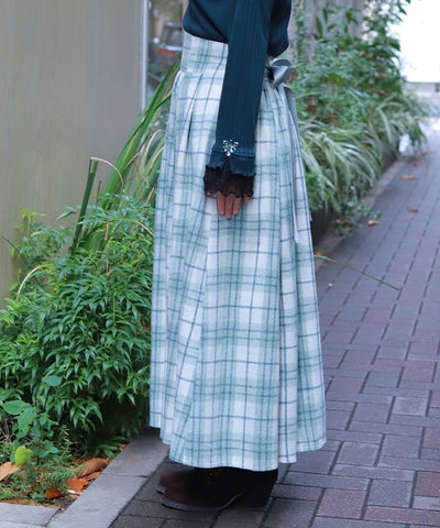 Brushed Check Pattern Long Skirt