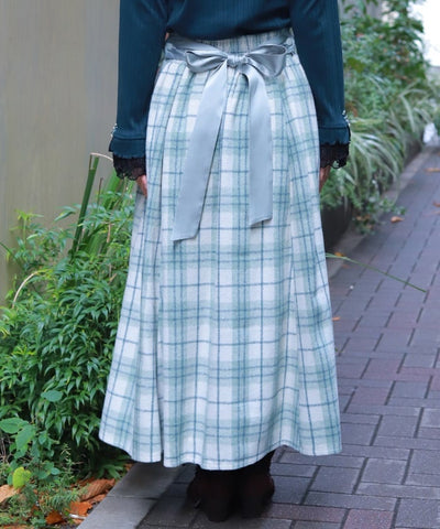 Brushed Check Pattern Long Skirt