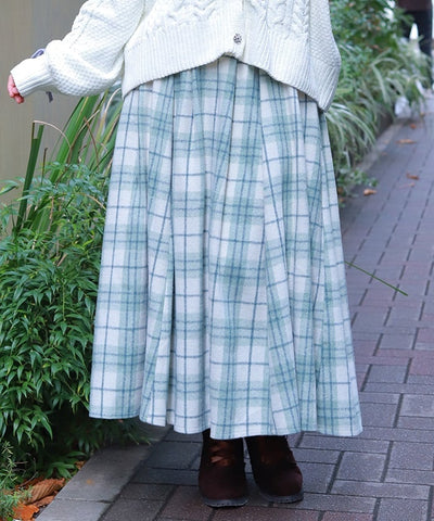 Brushed Check Pattern Long Skirt