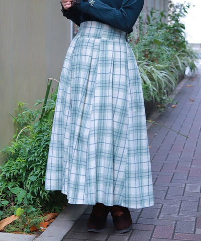 Brushed Check Pattern Long Skirt
