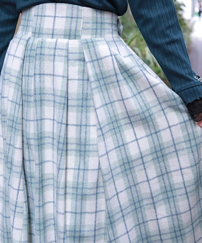 Brushed Check Pattern Long Skirt