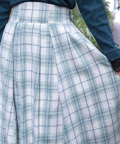 Brushed Check Pattern Long Skirt