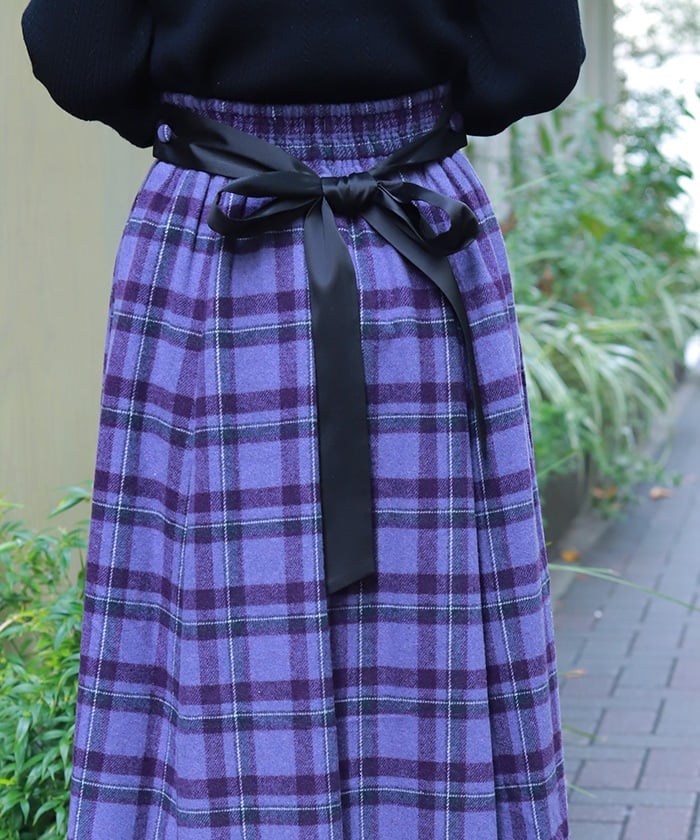 Brushed Check Pattern Long Skirt