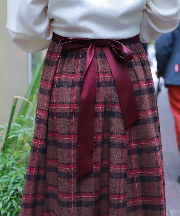 Brushed Check Pattern Long Skirt