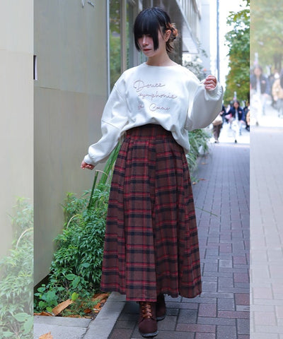 Brushed Check Pattern Long Skirt