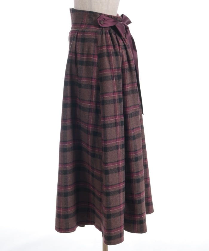 Brushed Check Pattern Long Skirt