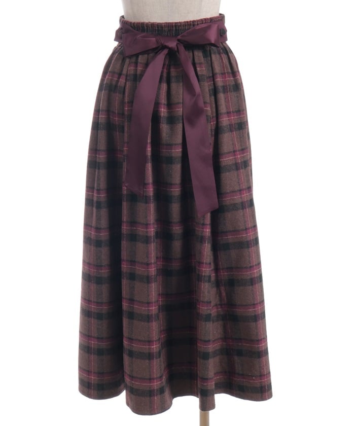 Brushed Check Pattern Long Skirt