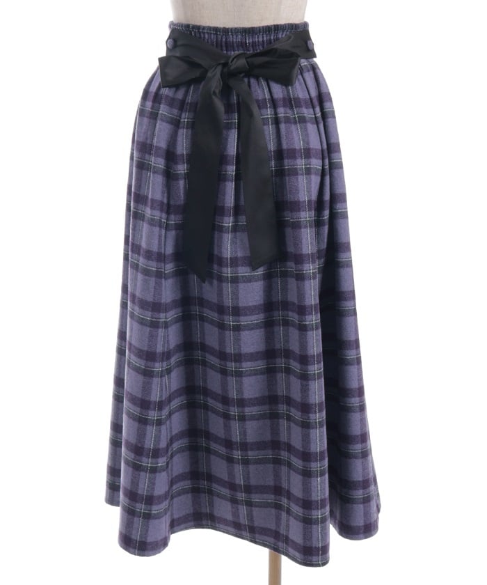 Brushed Check Pattern Long Skirt