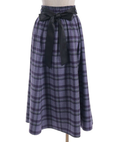 Brushed Check Pattern Long Skirt