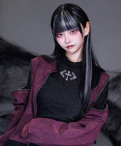 Cross Embroidery Lamé Cut Top