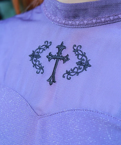 Cross Embroidery Lamé Cut Top