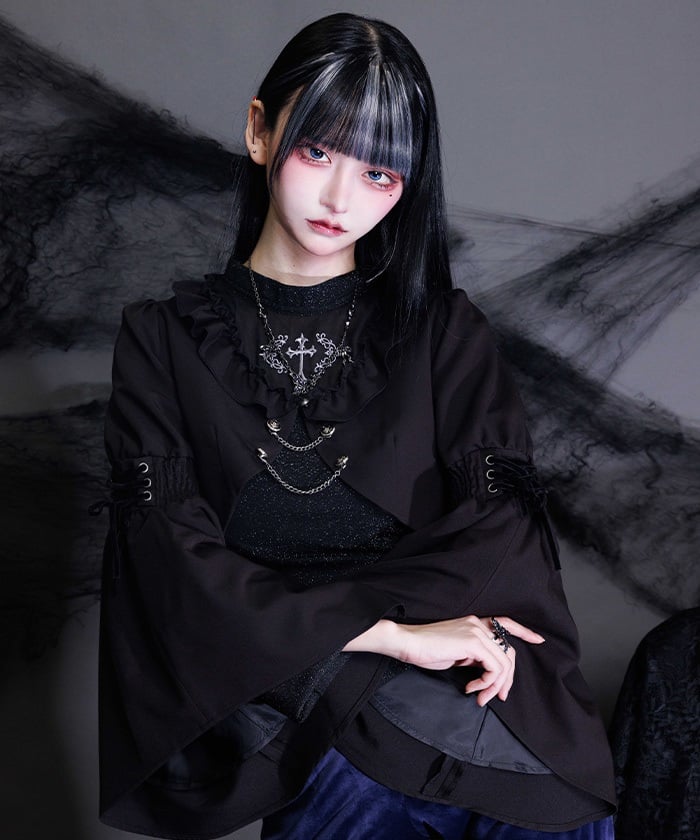 Cross Embroidery Lamé Cut Top