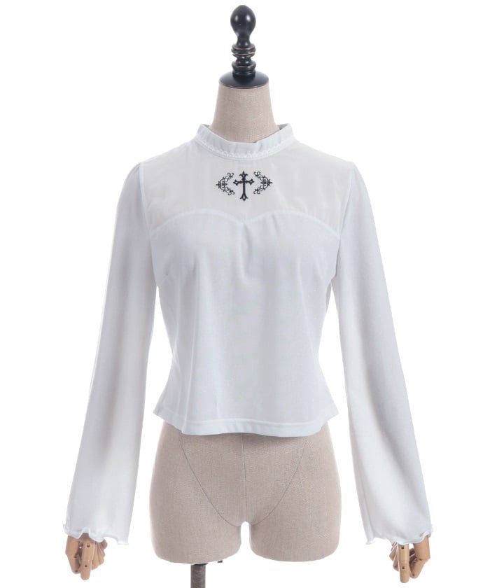 Cross Embroidery Lamé Cut Top