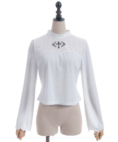 Cross Embroidery Lamé Cut Top