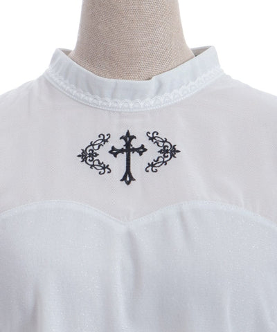 Cross Embroidery Lamé Cut Top