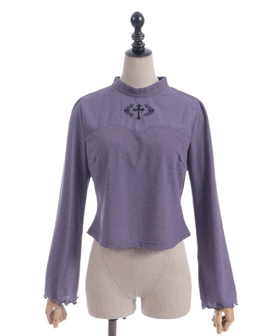 Cross Embroidery Lamé Cut Top