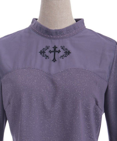 Cross Embroidery Lamé Cut Top