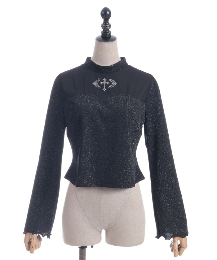 Cross Embroidery Lamé Cut Top