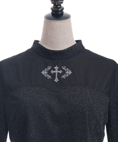 Cross Embroidery Lamé Cut Top