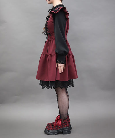 Cross Lace Frill Mini Dress